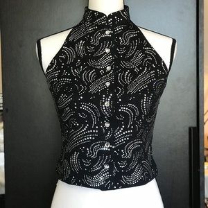 ST JOHN Millennium Black KnitHalter Top Crystals 6